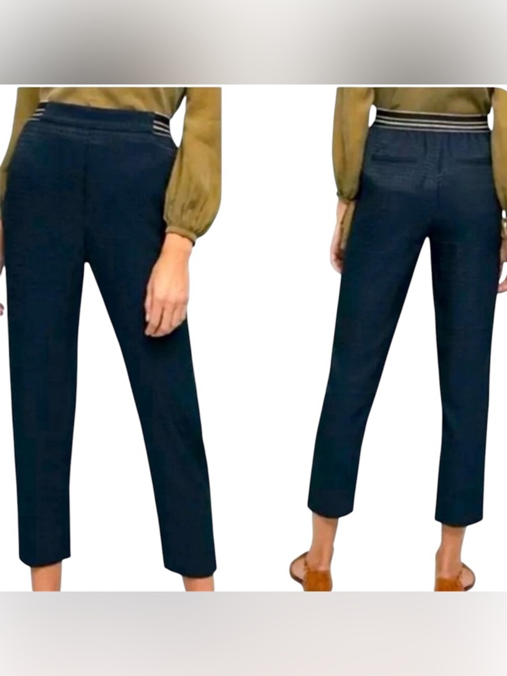 Anthropologie The Essential Pull-On Trouser Pants Navy Ankle  SZ S